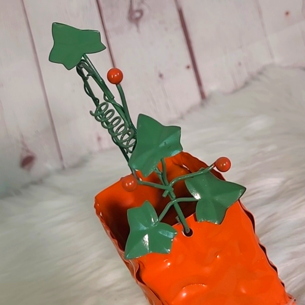 Vintage 90s Halloween Metal Pumpkin Jack-o-lantern Bag Tealight Candle Holder - Picture 16 of 16